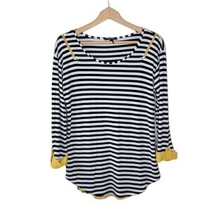 ♥️ Roly Poly | Black White Striped Top with Yellow Accents